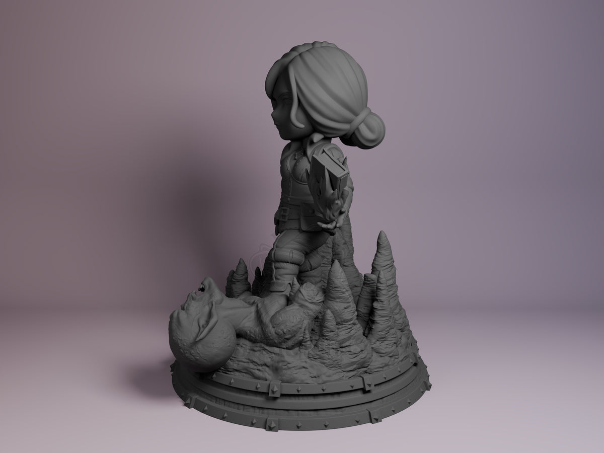 Triss Merigold Monster Hunter Geraldo 3D printed resin figure by Nomnom, angled view showing dimensional details.
