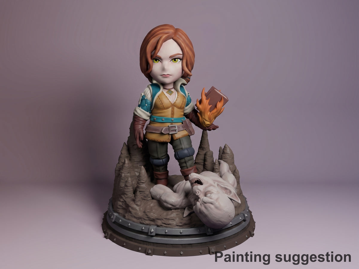 Triss Merigold Monster Hunter Geraldo 3D printed resin figure by Nomnom, colored view.