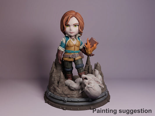 Triss Merigold Monster Hunter Geraldo 3D printed resin figure by Nomnom, colored view.
