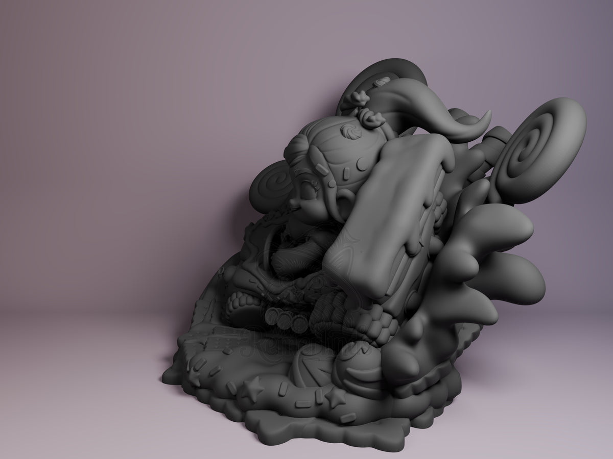 Sugar Racer Destruction Hero 3D printed resin Chibi figure by Nomnom, angled view showing dimensional details.