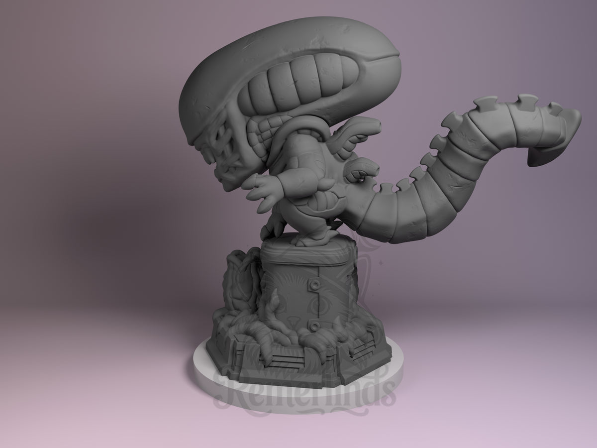 Xenobeast Broodling Deep Space Horror 3D printed resin figure by Nomnom, angled view showing dimensional details.