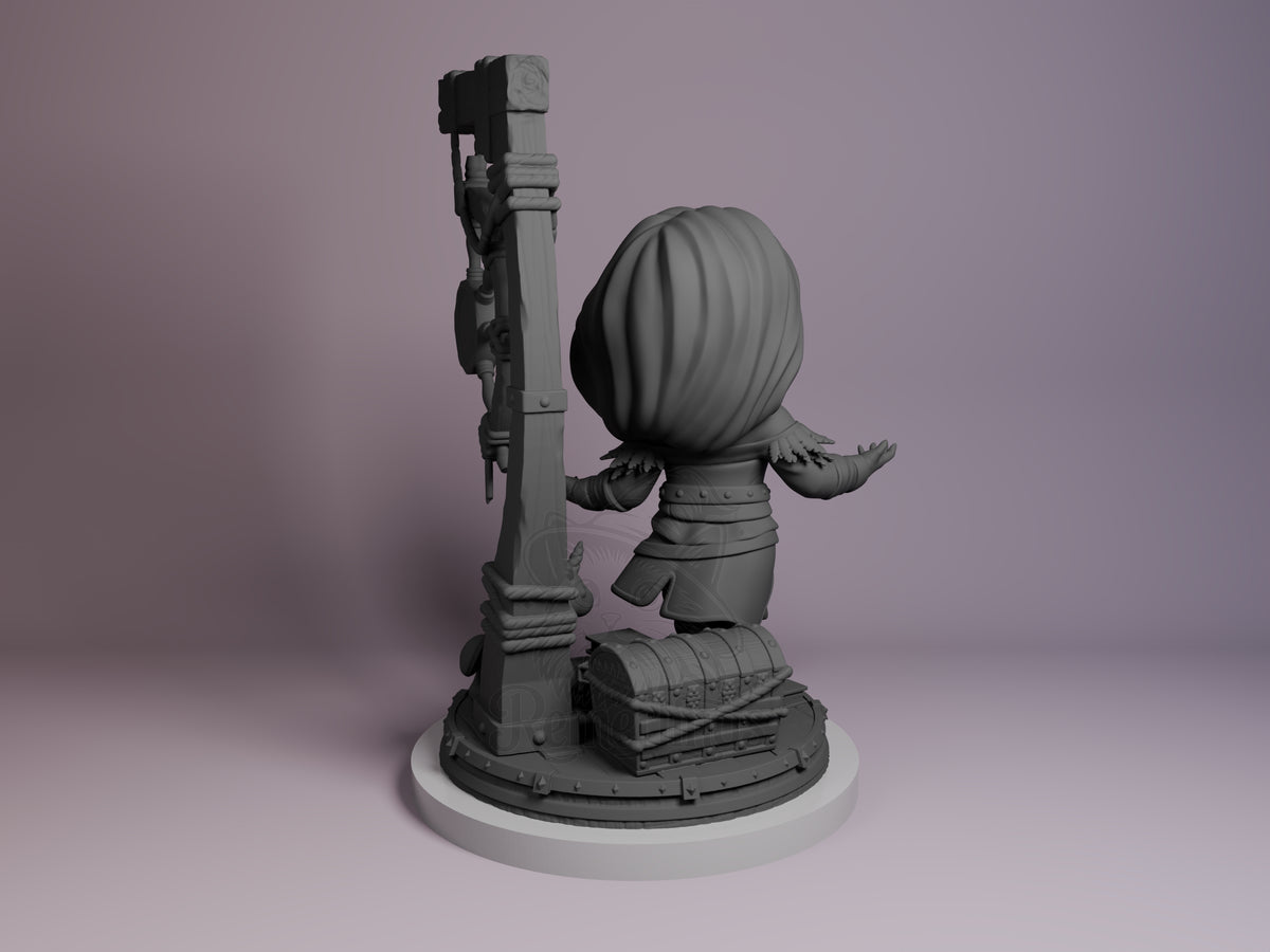 Rear view showing cloak, back armor, or base sculpt detail.