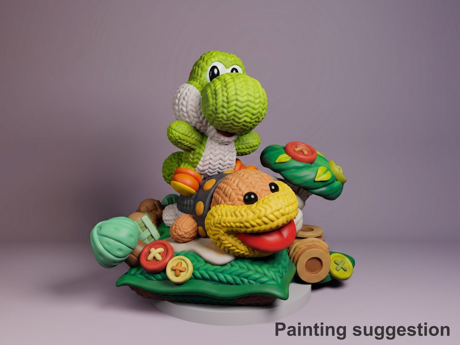 Yarn Dino Woolly Realm 3D printed resin figure by Nomnom, colored view.
