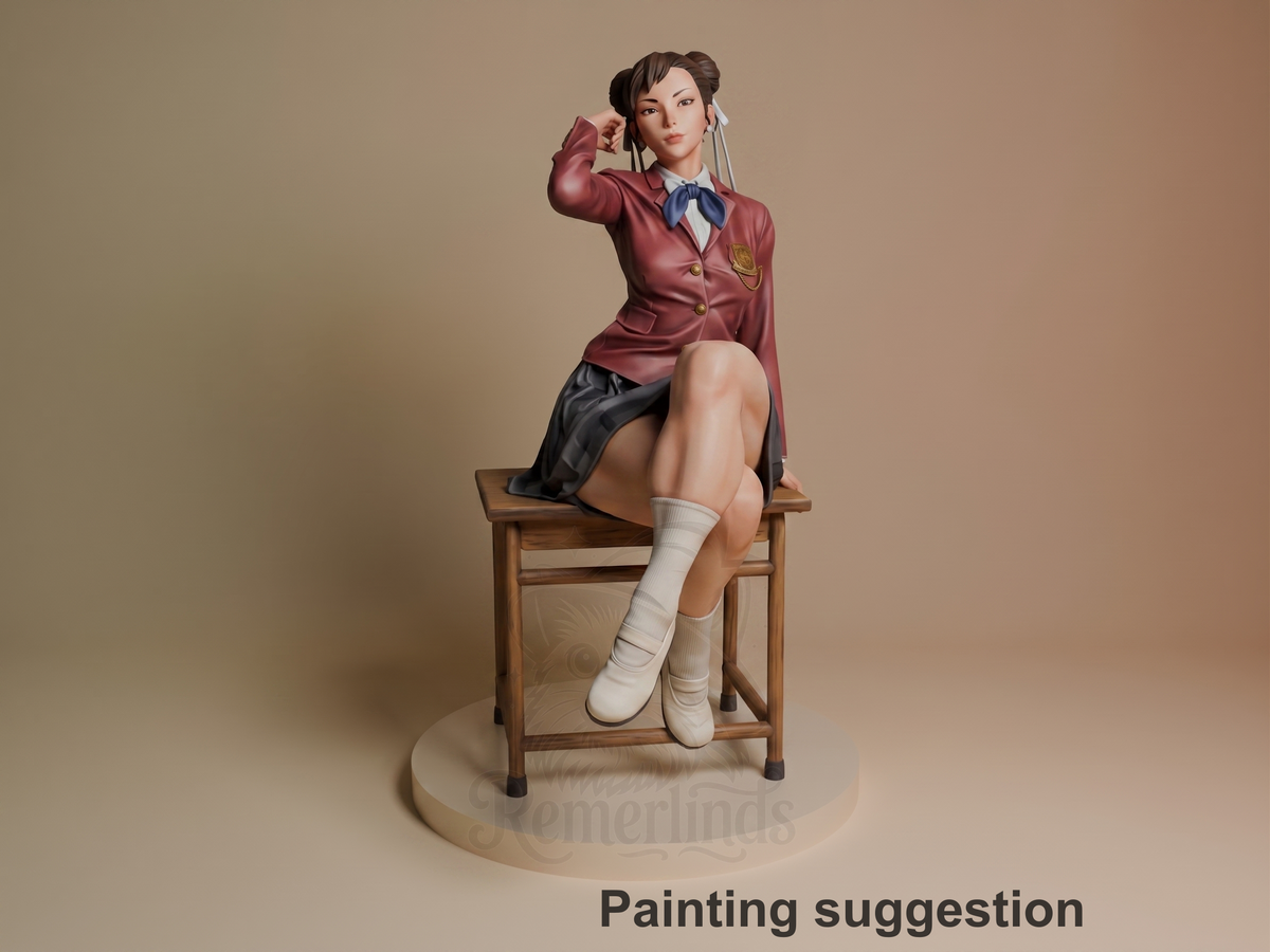 Chun Li Street Fighter 3D printed resin figure by CA3D Studios, colored view.