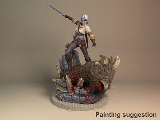 Exiled Princess Monster Hunter Geraldo 3D printed resin figure by Nomnom, colored view.