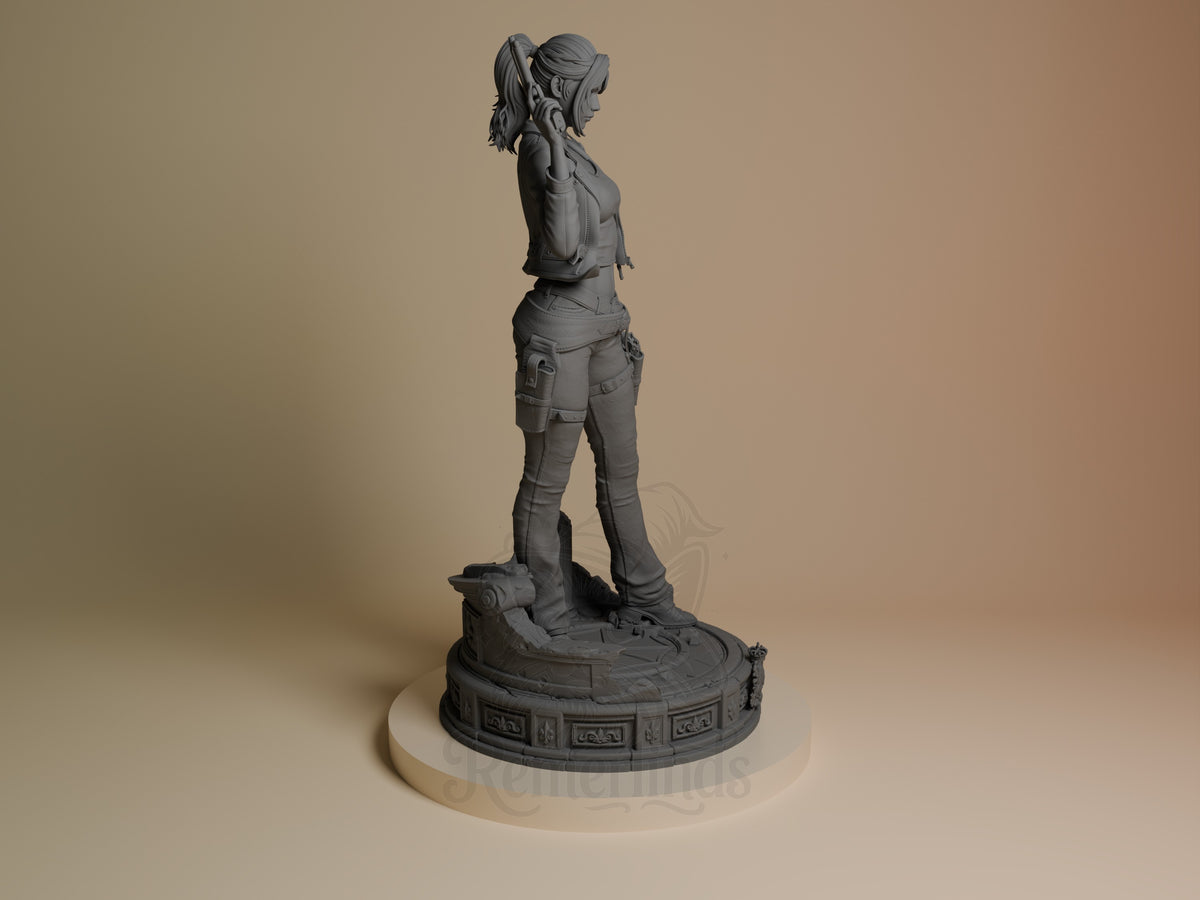 Claire Redfield from Resident Evil is an unpainted resin figure in side profile on a sculpted base.