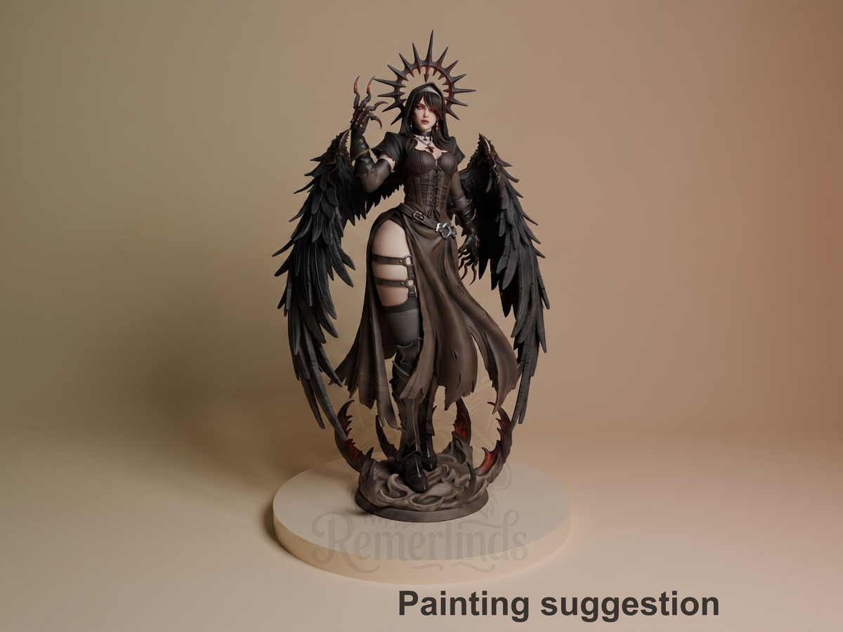 Corrupted Nun Original Art 3D printed resin figure by CA3D Studios, colored view.
