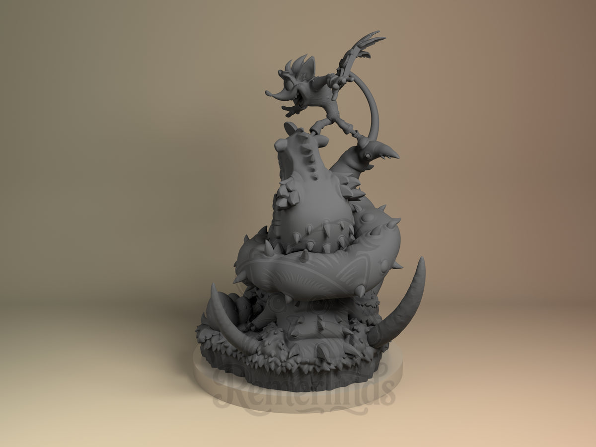 Angled unpainted Spin Bandicoot from Marsupial Mayhem resin figure leaps on a sculpted base.