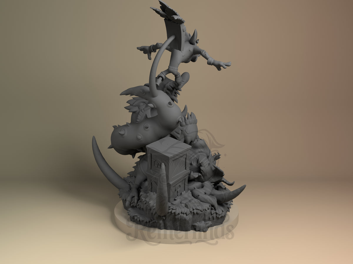 Spin Bandicoot from Marsupial Mayhem resin figure, unpainted back view on sculpted base.