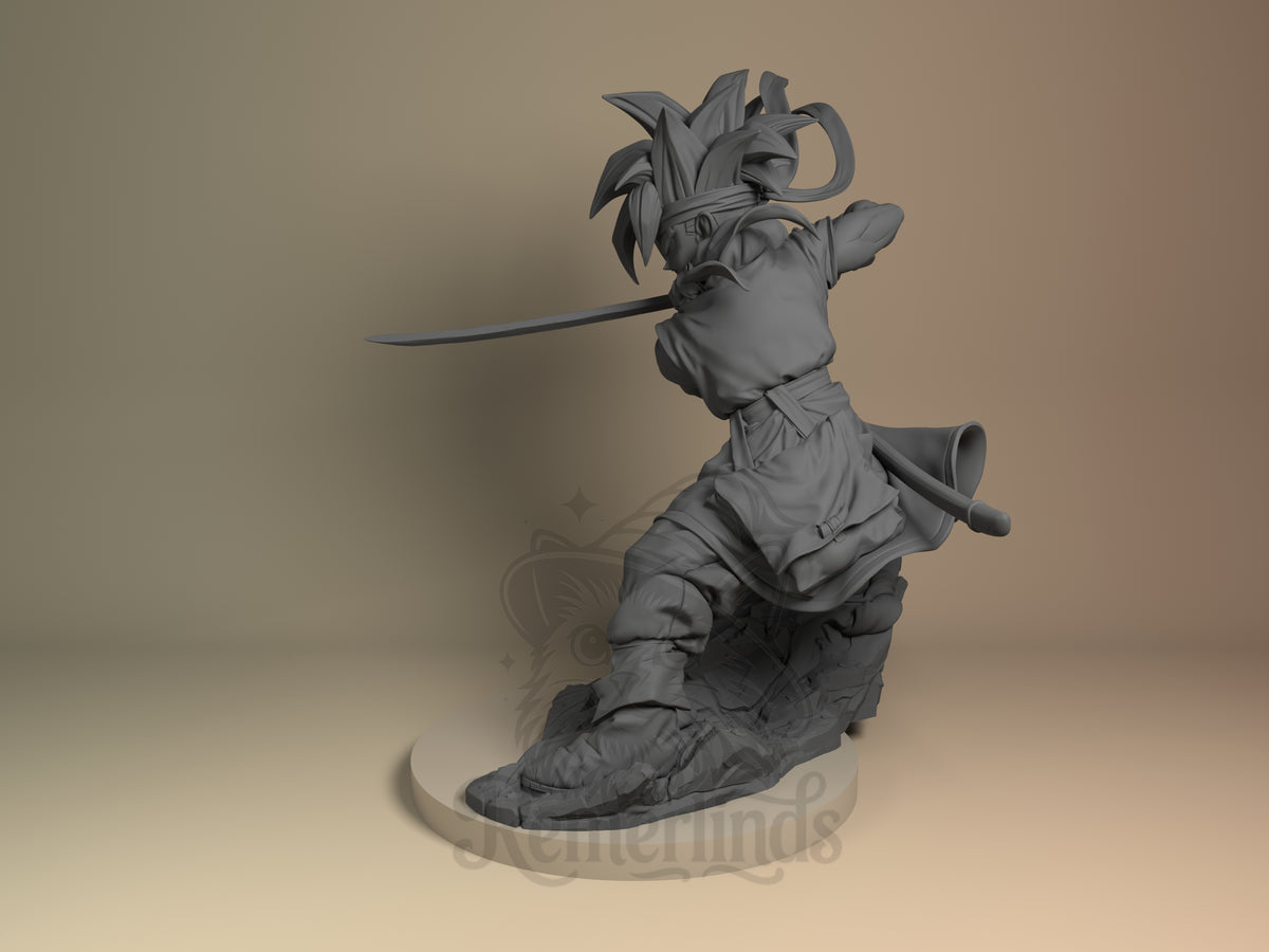 Crono Chrono Trigger 3D printed resin figure by Nomnom, angled view showing dimensional details.