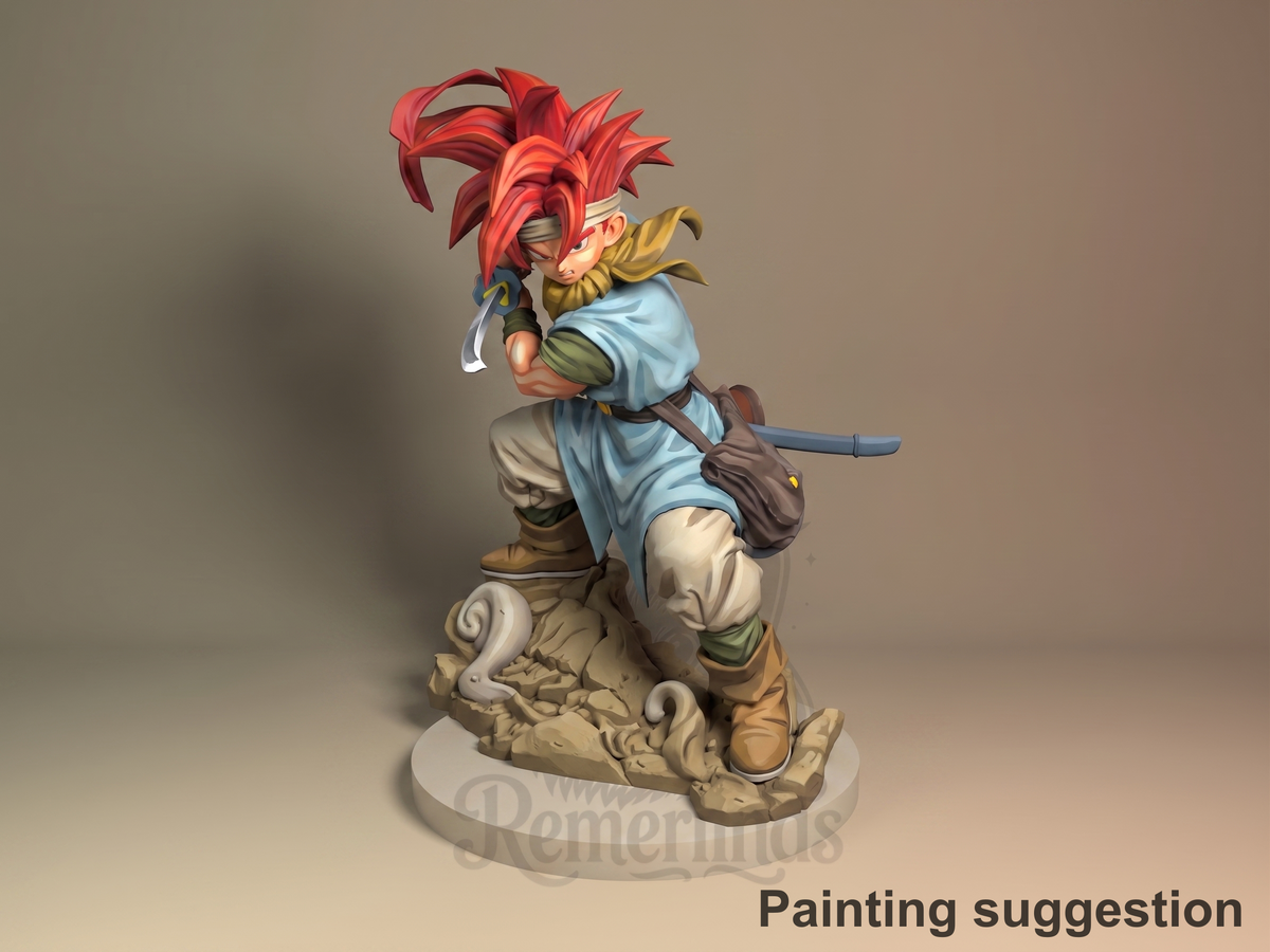 Crono Chrono Trigger 3D printed resin figure by Nomnom, colored view.