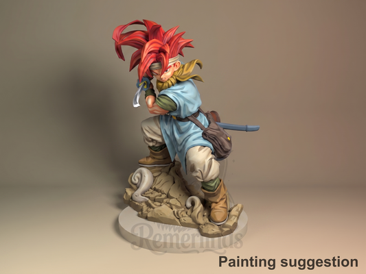 Crono Chrono Trigger 3D printed resin figure by Nomnom, colored view.
