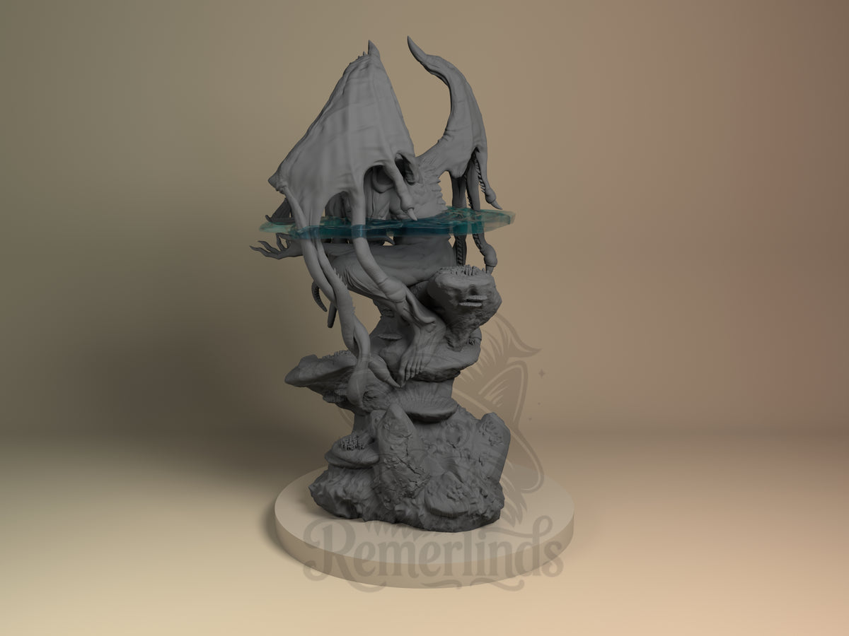 Cthulhu Mythos 3D printed resin figure by Nomnom, angled view showing dimensional details.
