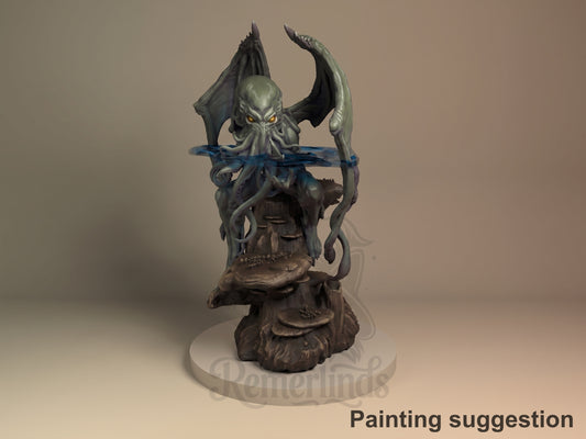 Cthulhu Mythos 3D printed resin figure by Nomnom, colored view.
