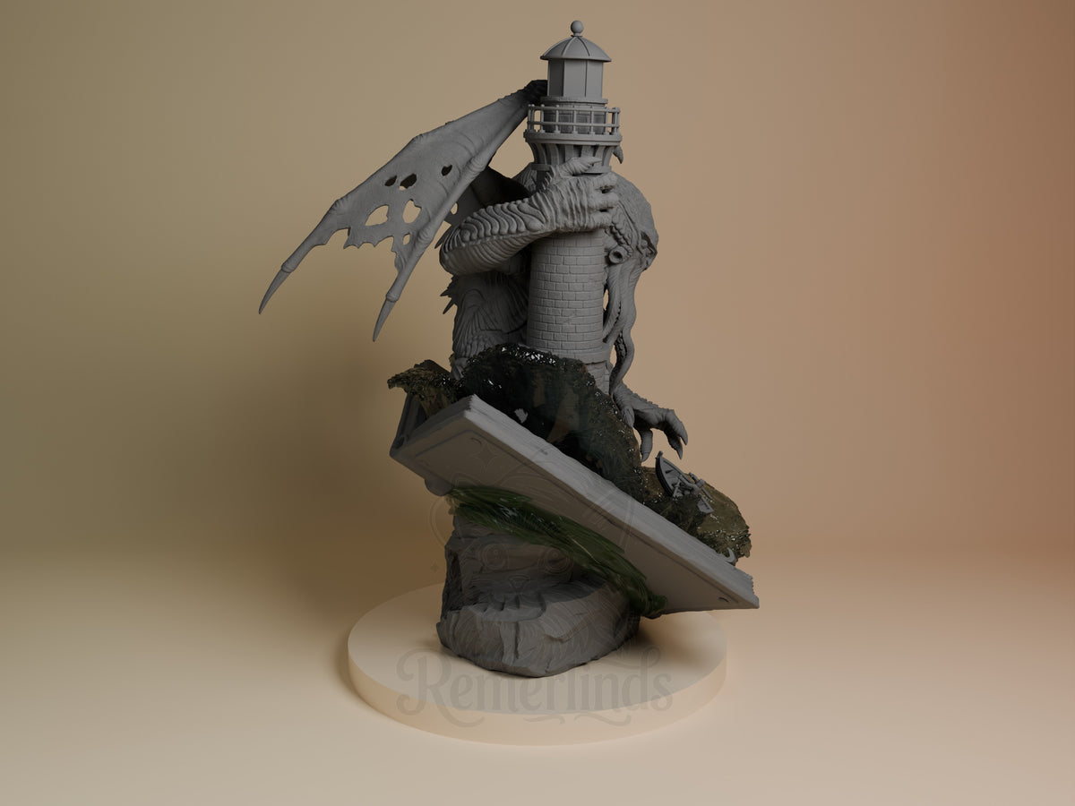 Right-side view of Cthulhu from The Call of Cthulhu, a partly painted resin figure on a sculpted base.
