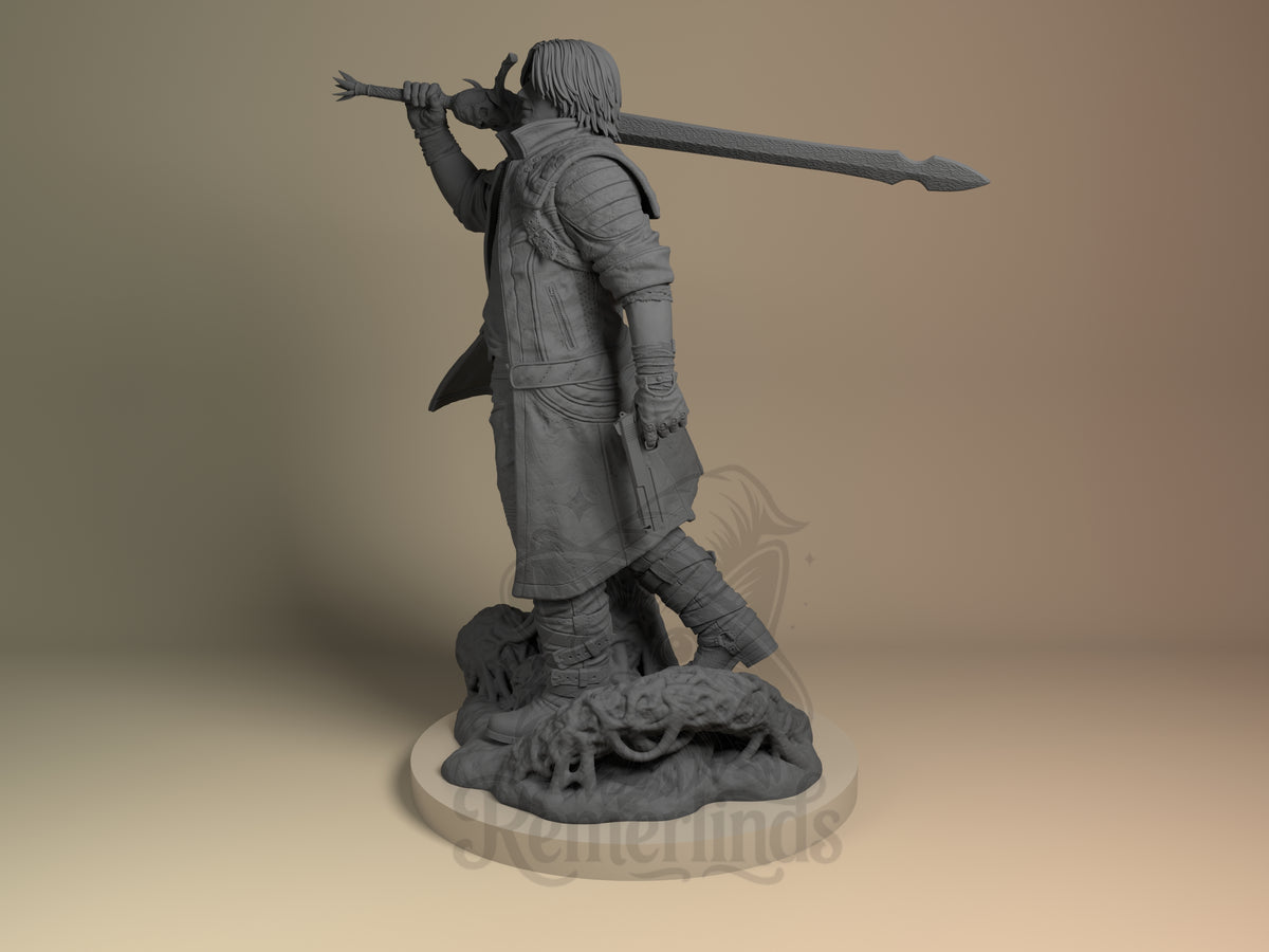 Dante Devil May Cry 3D printed resin figure by Nomnom, angled view showing dimensional details.