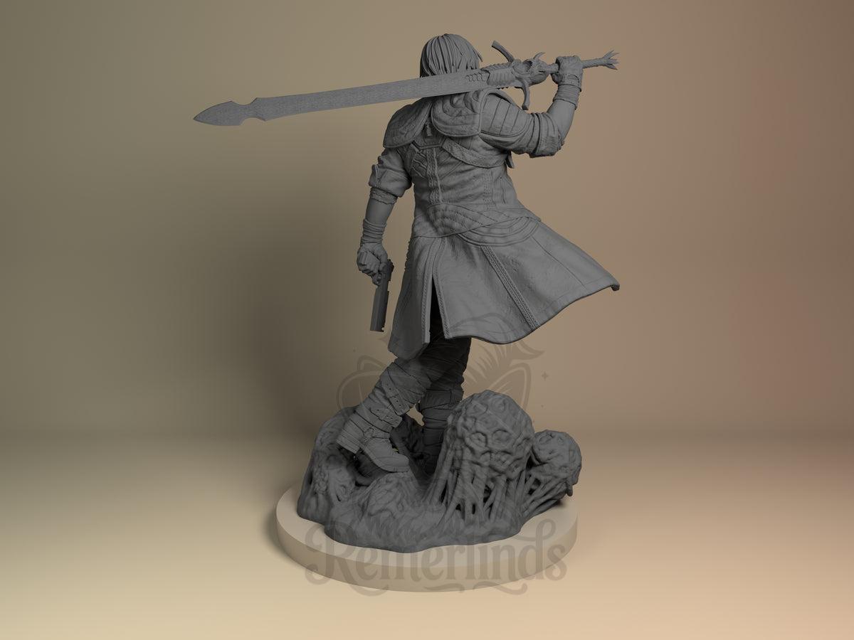 Rear view showing cloak, back armor, or base sculpt detail.