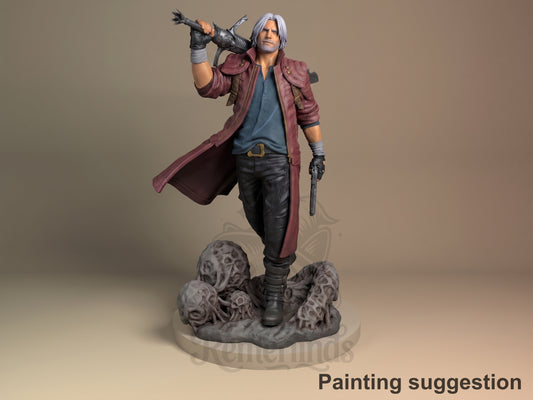 Dante Devil May Cry 3D printed resin figure by Nomnom, colored view.