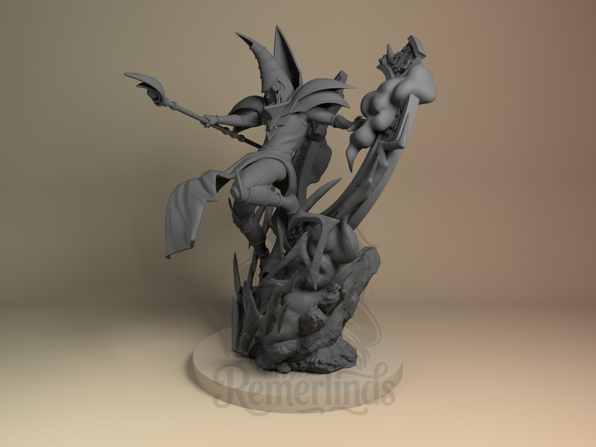 Shadow Magus Card Duel Saga 3D printed resin figure by Nomnom, angled view showing dimensional details.