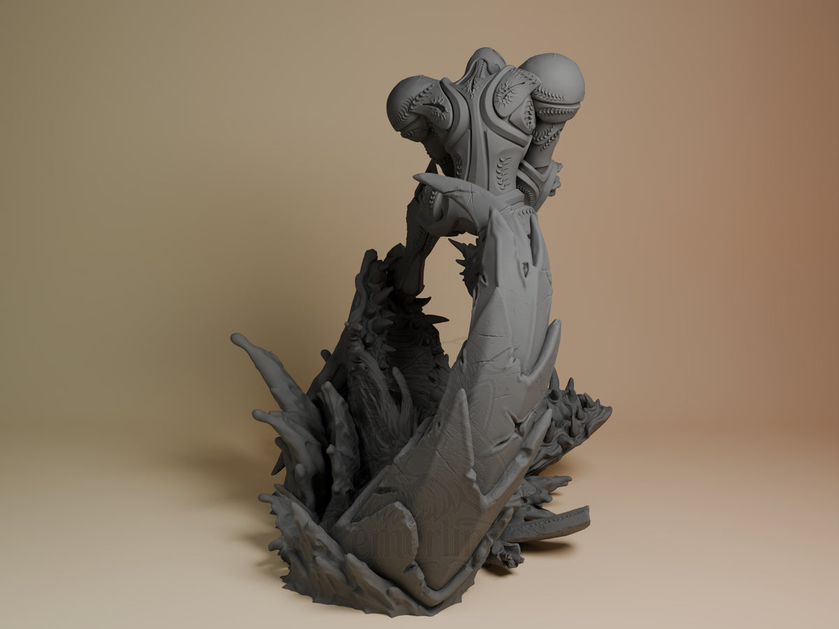 Back view shows an unpainted Abyss Wraith resin figure, armor, and sculpted base from Galaxy Hunter Saga.