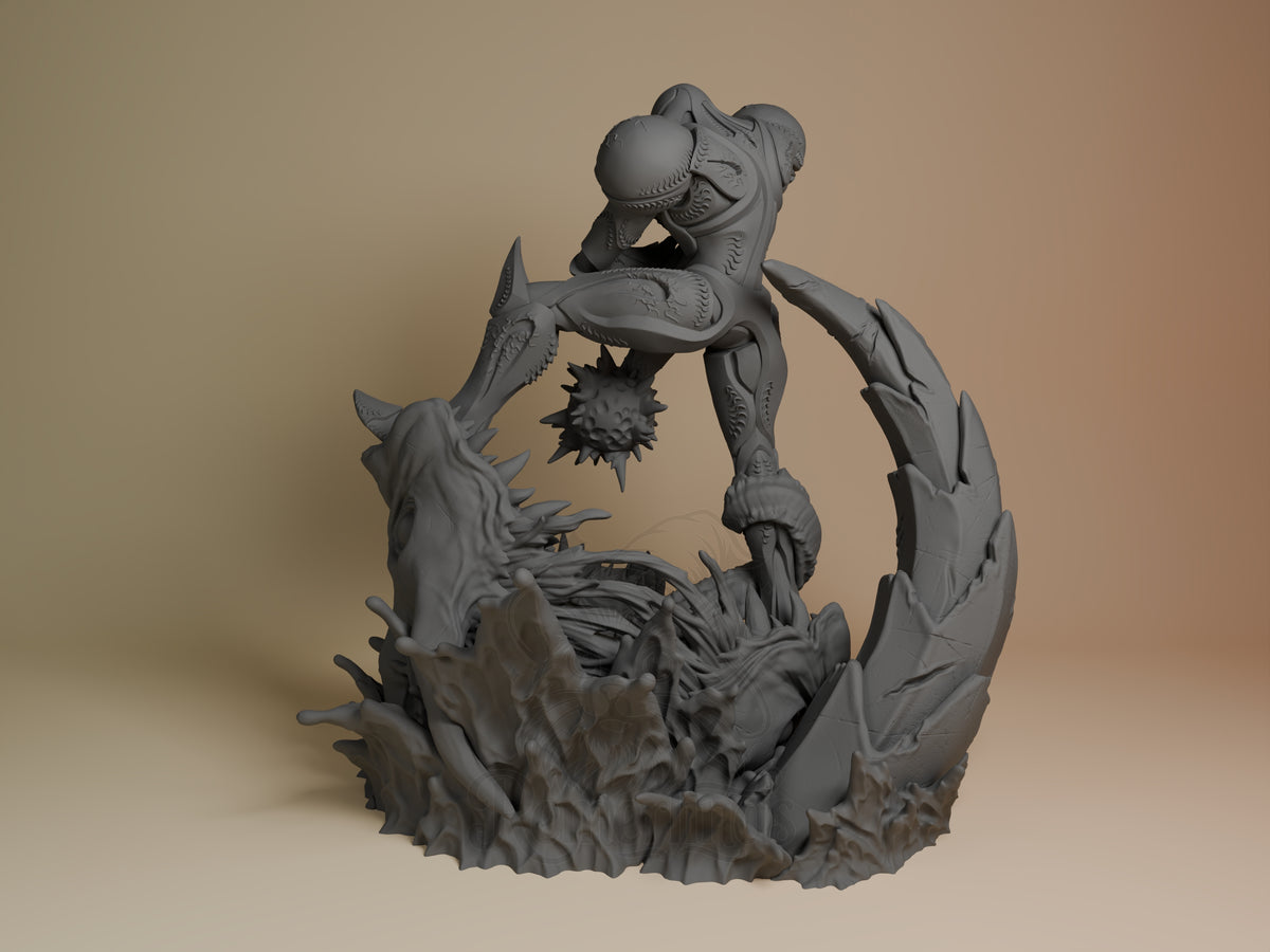 Abyss Wraith from Galaxy Hunter Saga is an unpainted resin figure shown from the left above a spiked sculpted base.