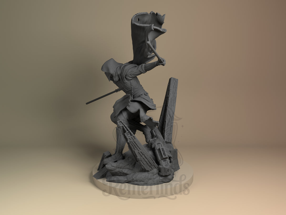 Masked Revenant Galactic Warriors 3D printed resin figure by Nomnom, angled view showing dimensional details.