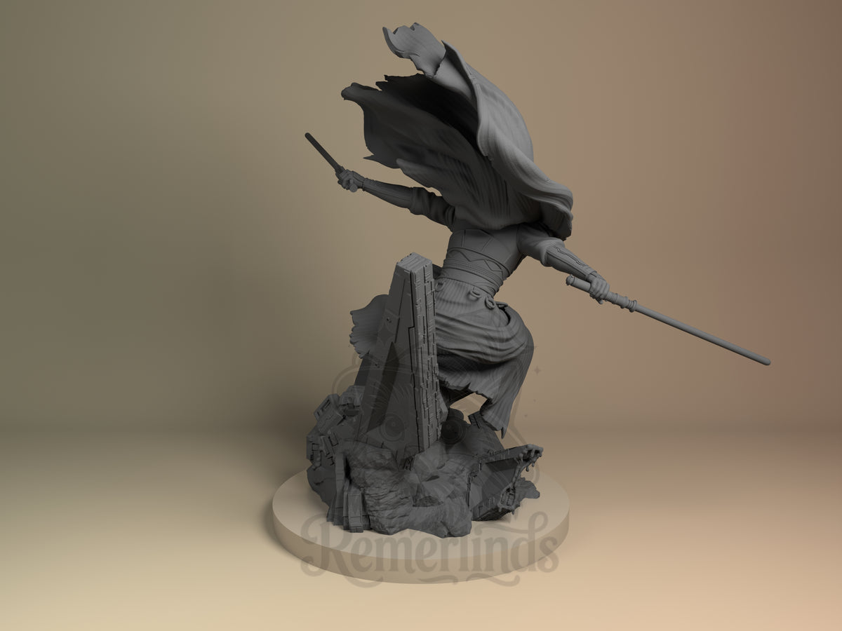 Rear view showing cloak, back armor, or base sculpt detail.