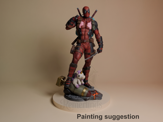 Deadpool Antihero Chronicles 3D printed resin figure by CA3D Studios, colored view.