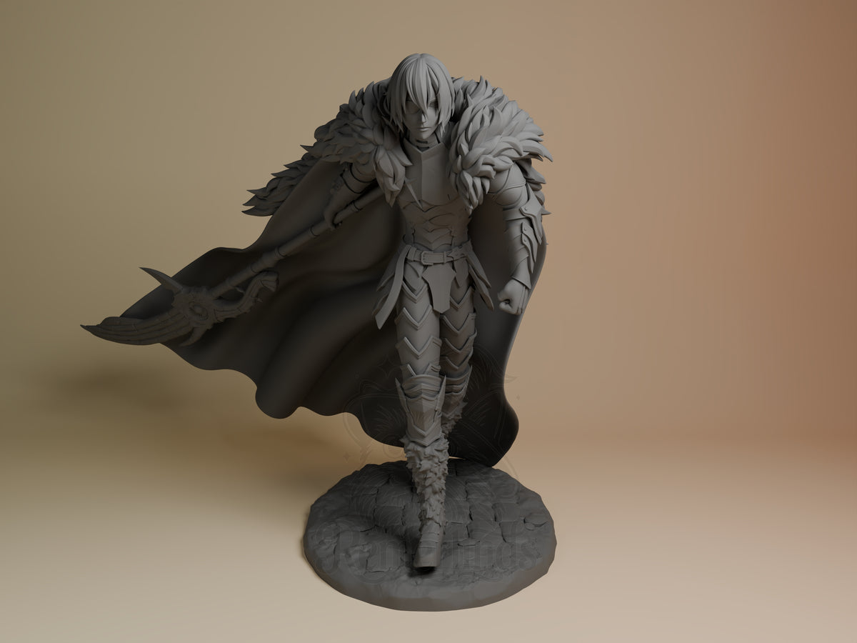 Azure Regent from Fire Symbol is an unpainted resin figure, front-facing with weapon, cape, and sculpted base.