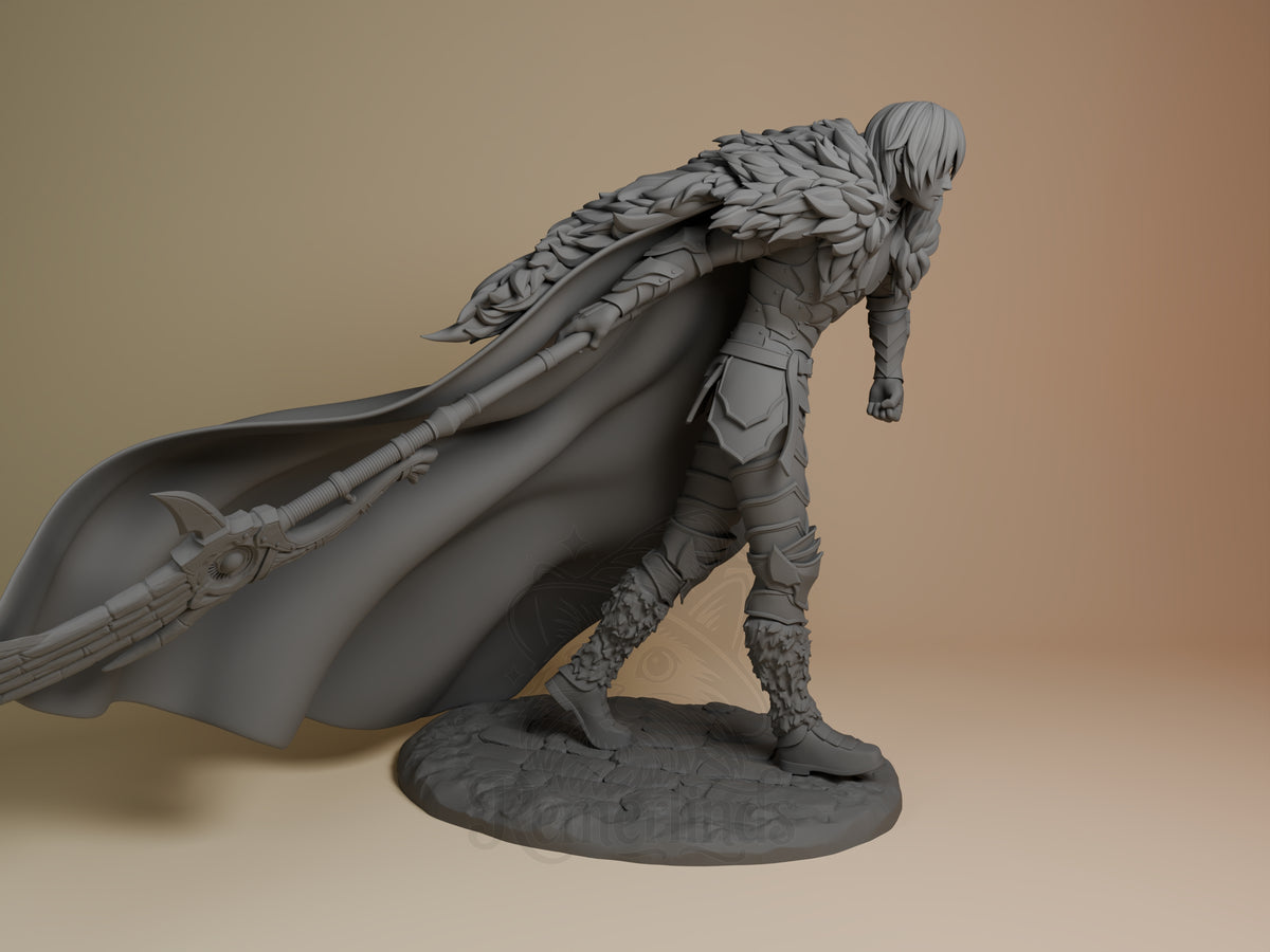 Azure Regent from Fire Symbol is an unpainted resin figure, right-facing with cape and weapon on a sculpted base.