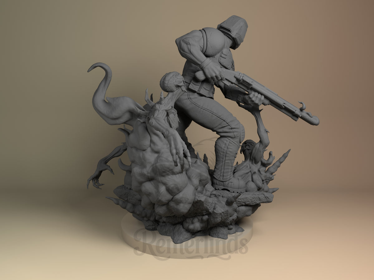Rear view showing cloak, back armor, or base sculpt detail.