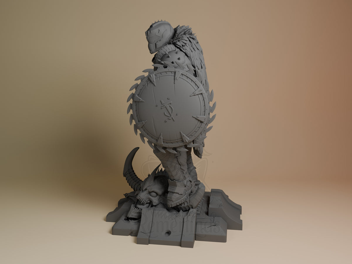 Crimson Vanguard from Inferno Assault is an unpainted resin figure, rear view with shield.
