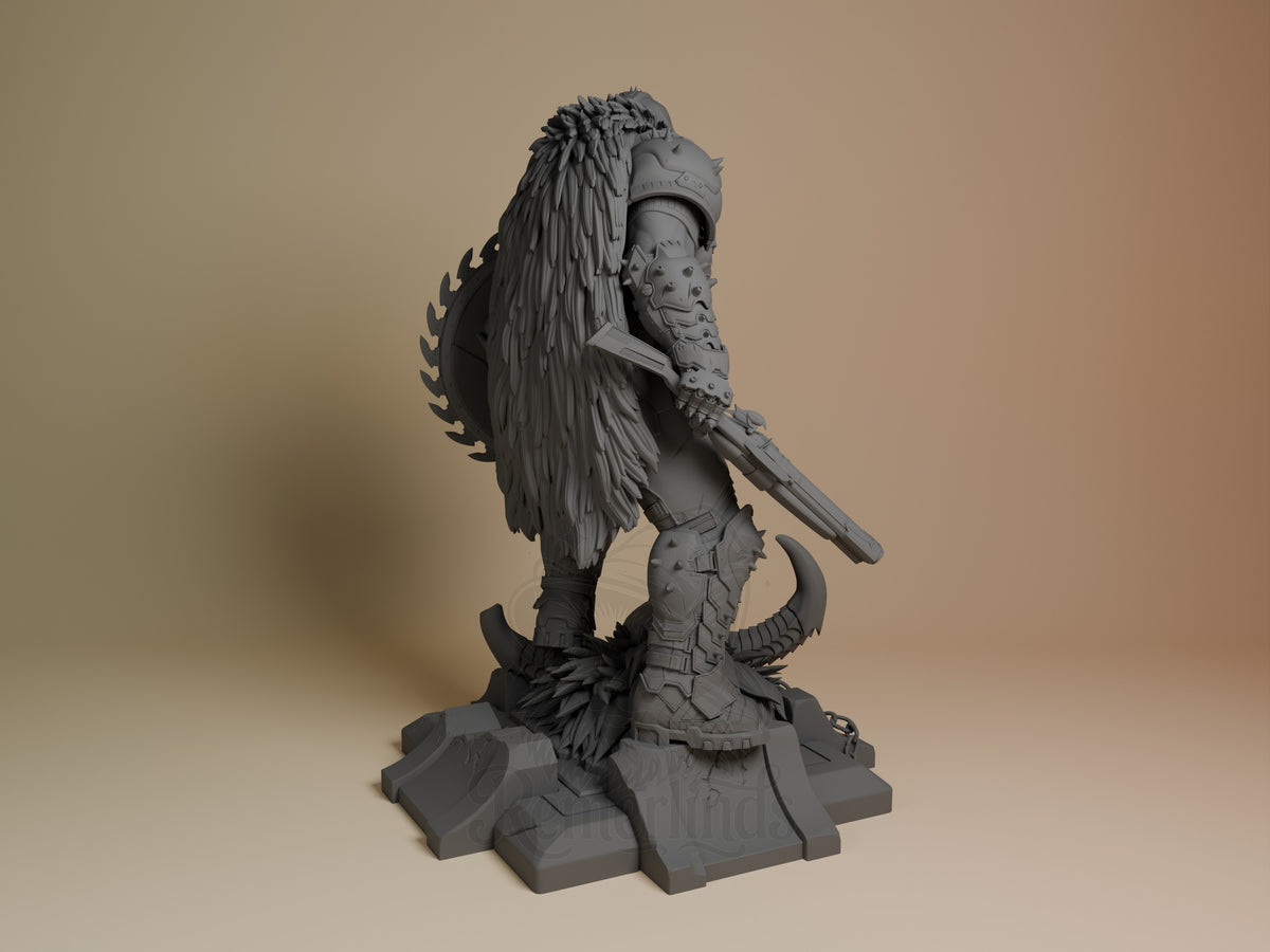 Back view shows Crimson Vanguard from Inferno Assault, unpainted resin figure on sculpted base.