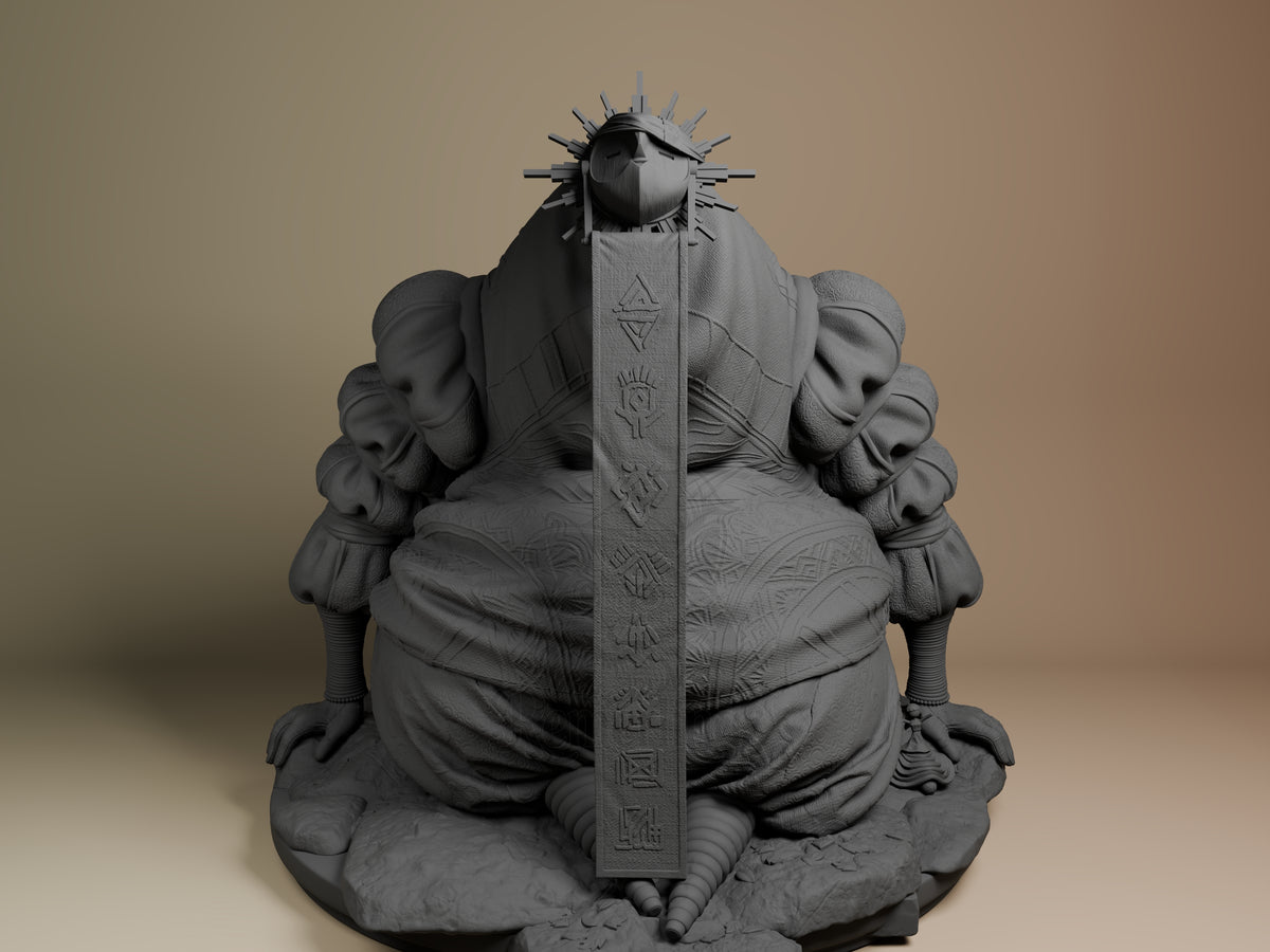 Front-facing unpainted Esquie from Expedition 33 resin figure sits on an ornate sculpted base.