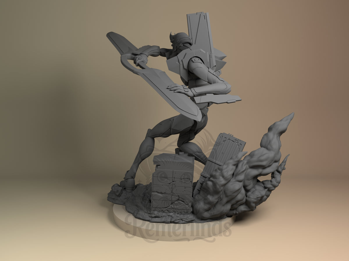 Left side angle showing gesture, weapon, or outfit detail.