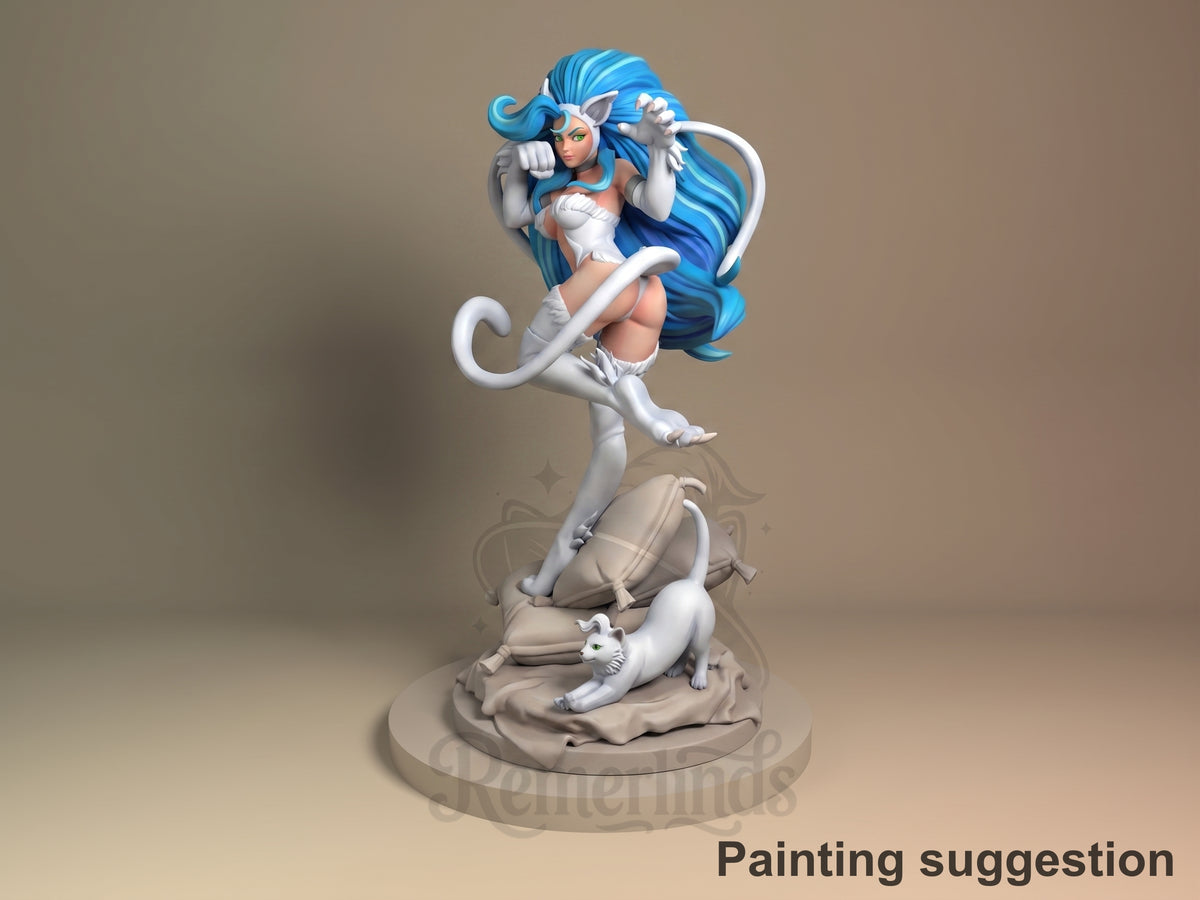 Felicia Rosemary Darkstalkers 3D printed resin figure by Nomnom, colored view.