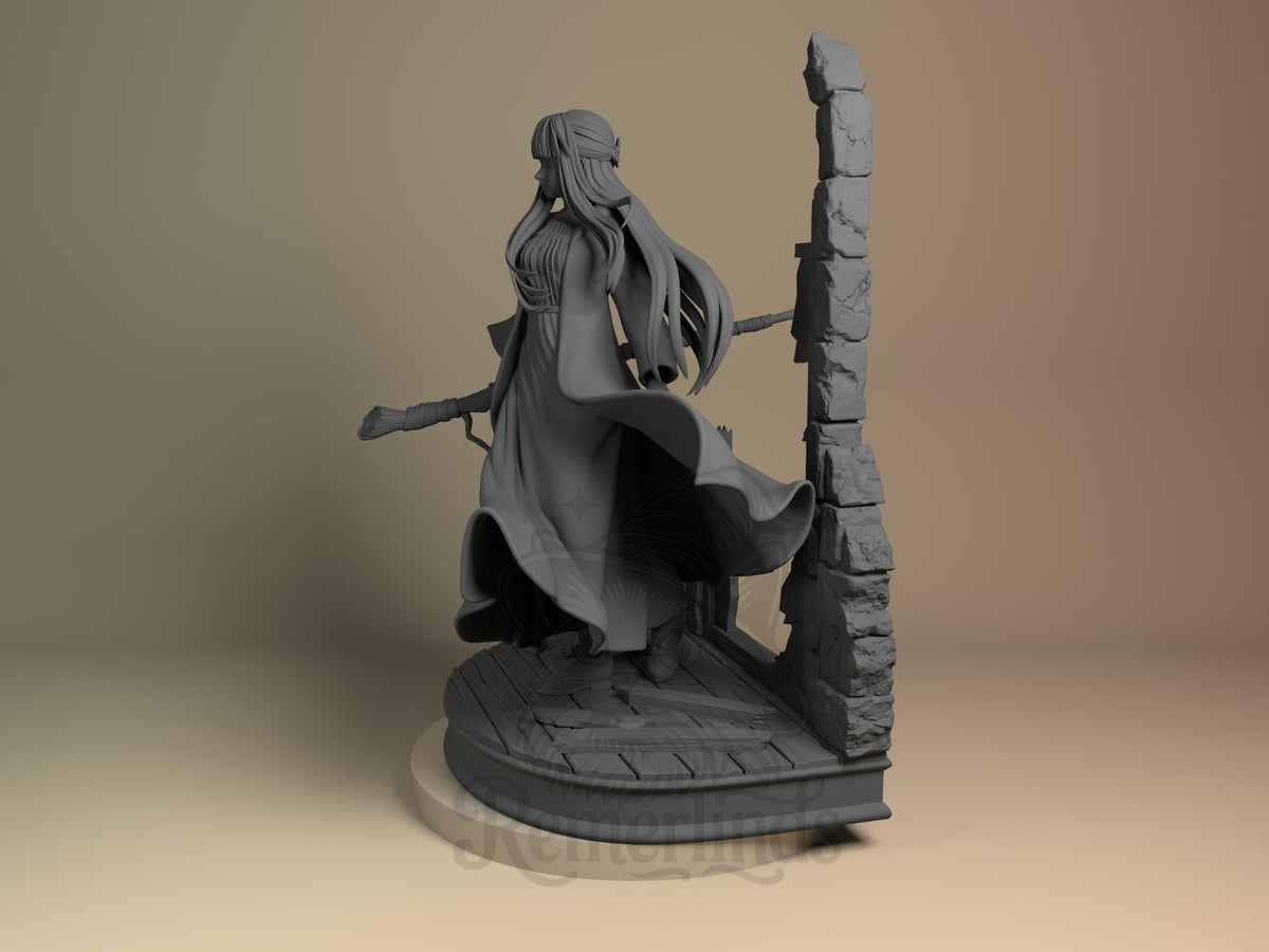 Verdant Wanderer Mage's Long Farewell 3D printed resin figure by Nomnom, angled view showing dimensional details.