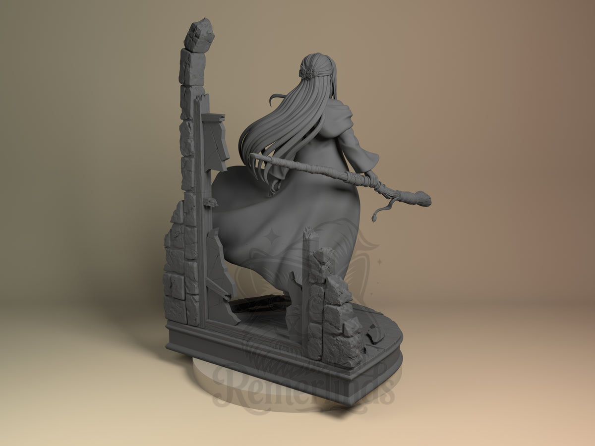 Rear view showing cloak, back armor, or base sculpt detail.