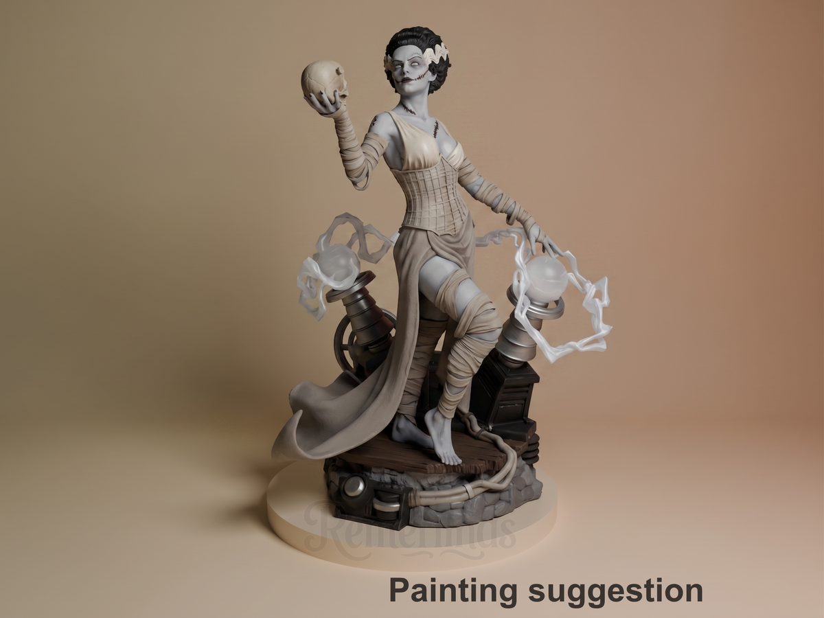 Frankenstein's Bride Frankenstein 3D printed resin figure by CA3D Studios, colored view.