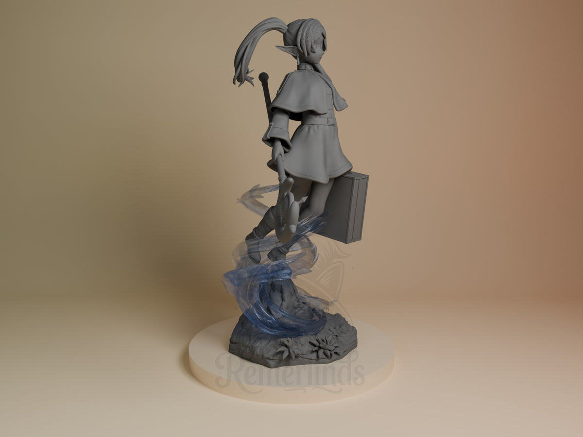 Frieren from Frieren: Beyond Journey's End stands in profile as an unpainted resin figure on a sculpted base.