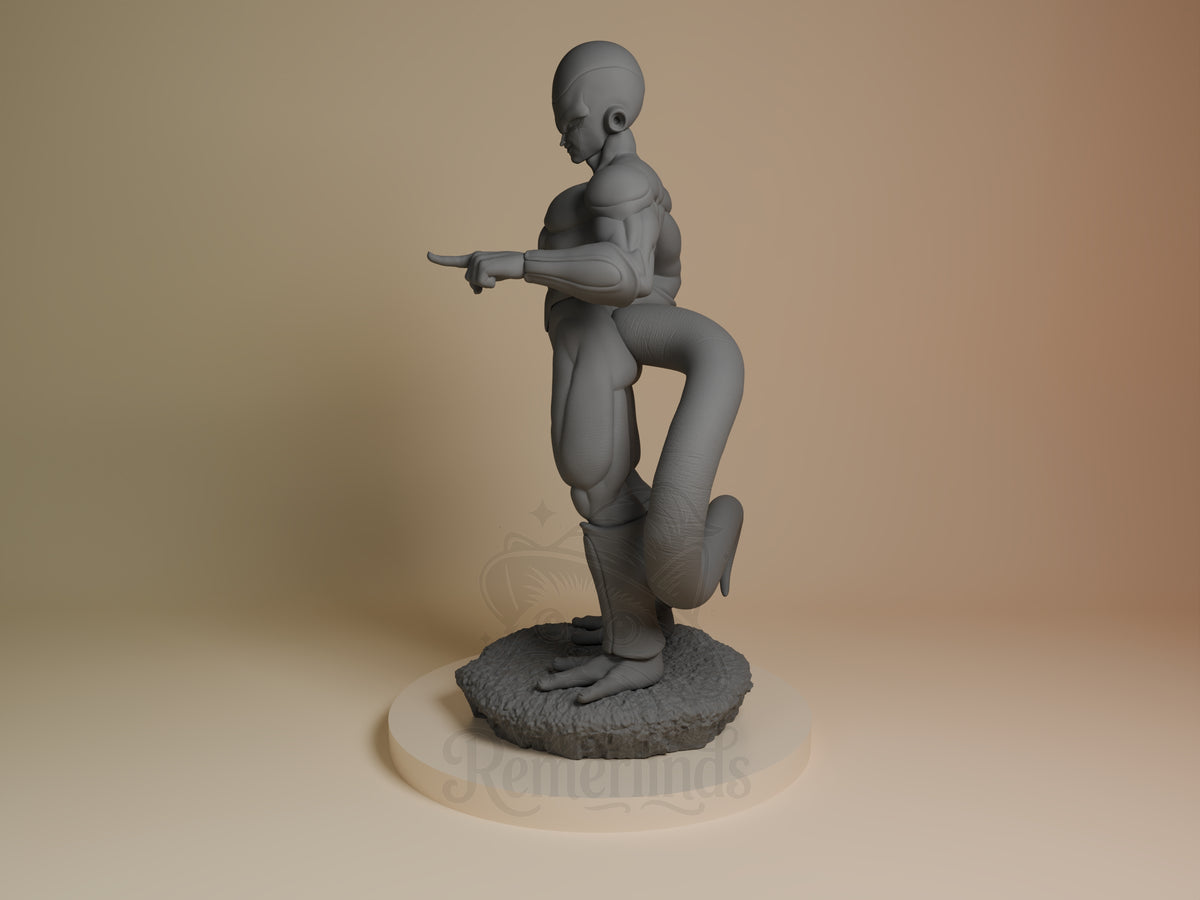 Void Emperor from Dragon Sphere Y resin figure shown from the side, kneeling and pointing on a sculpted rocky base.