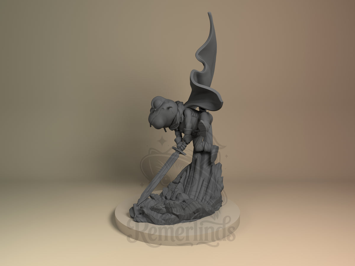 Frog Chrono Trigger 3D printed resin figure by Nomnom, angled view showing dimensional details.