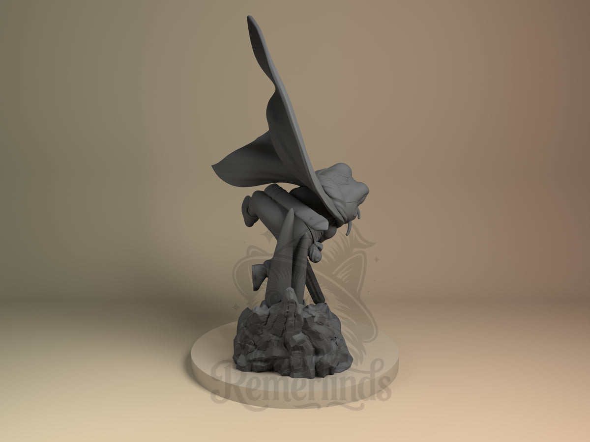 Rear view showing cloak, back armor, or base sculpt detail.