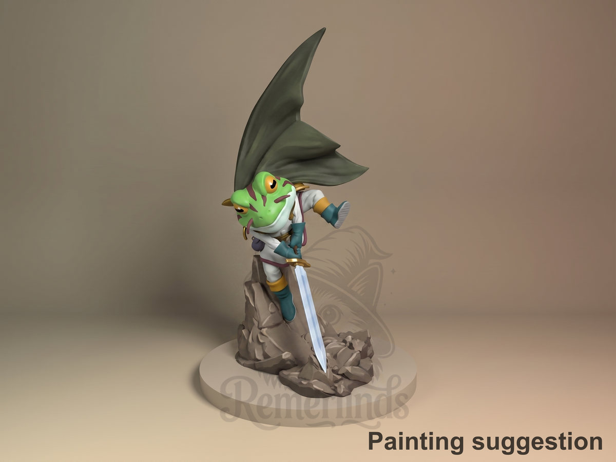 Frog Chrono Trigger 3D printed resin figure by Nomnom, colored view.