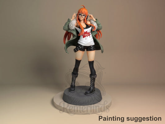 Original anime-style hacker girl Phantom Heist 5 3D printed resin figure by Nomnom, colored view.