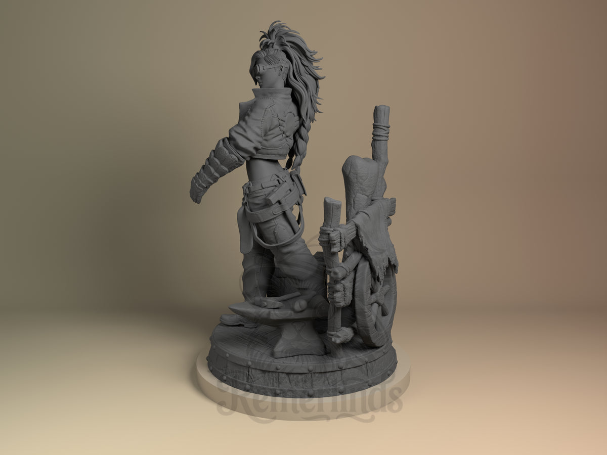 Gemma Beast Hunter 3D printed resin figure by Nomnom, angled view showing dimensional details.