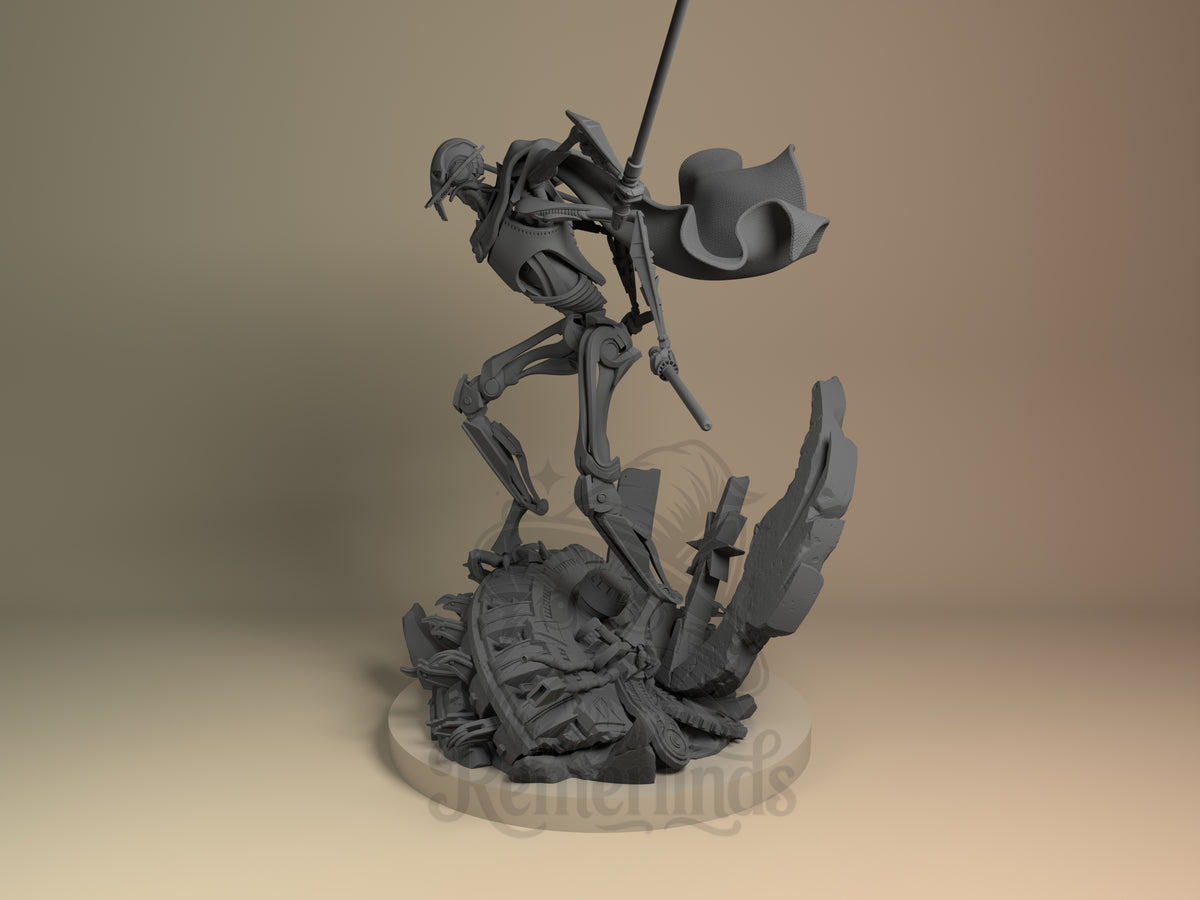 Cyborg Warlord Galaxy Wars 3D printed resin figure by Nomnom, angled view showing dimensional details.