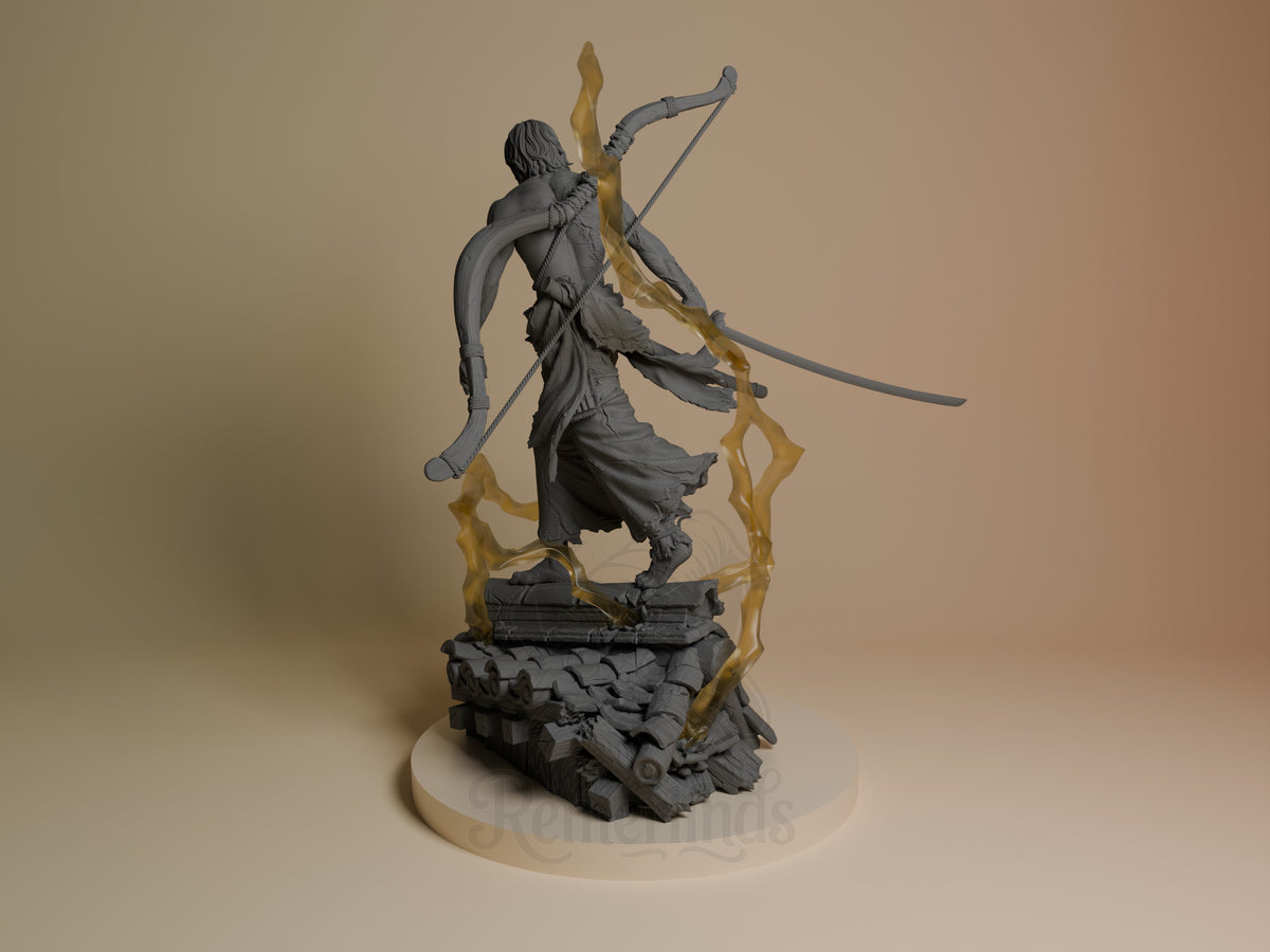 Genichiro Ashina from Sekiro is an unpainted resin figure, shown from behind on a sculpted base.