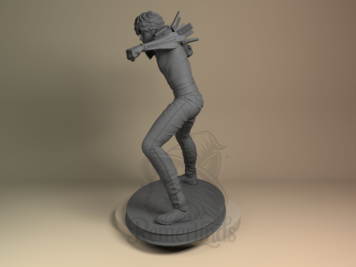Inferno Cyborg Single Punch Hero 3D printed resin figure by Nomnom, angled view showing dimensional details.