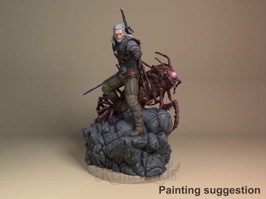 medieval monster hunter Monster Hunter Geraldo 3D printed resin figure by Nomnom, colored view.